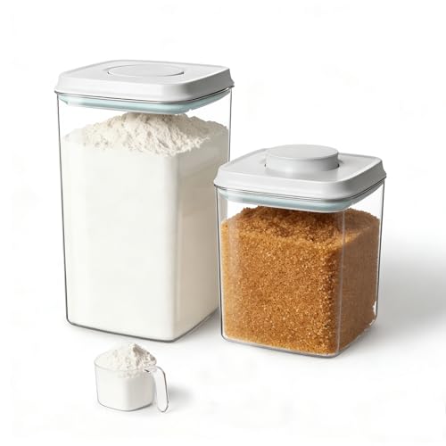 Ankou Food Storage Container Sets, 2.8 Qt + 4.2 Qt Airtight Canisters with Lids and 130ml Scoop, BPA-Free Plastic Pantry Containers for Flour, Sugar, Rice