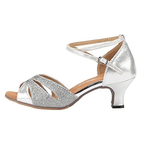 Damen T-Strap Blockabsatz Tanzschuhe Glitzer Weicher Boden Schlüpfen...