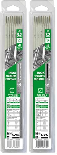 GYS, Métal d'Apport MMA, 8 Baguettes/Électrodes de Soudage Enrobées Rutilo-Basique E316L Ø 3,2 mm x 350 mm, Blister, Pour Soudage Inox Toutes Positions...