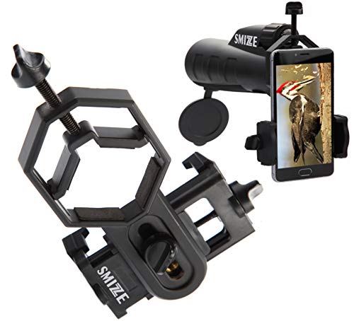 SMiZZE Phone Scope  Universal Smartphone Scope Adapter and Tripod Mount  Premium Telescope Phone Adapter Compatible with Monocular, Binoculars, Microscope, Rifle - 28-47mm Photo Shot