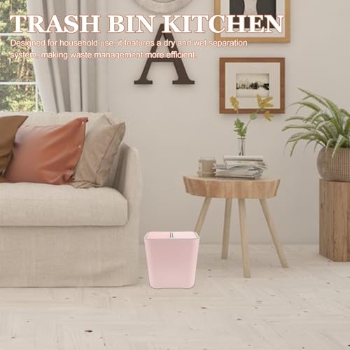 Caneca de basura rosa con doble tapa para cocina y baño miniatura 7