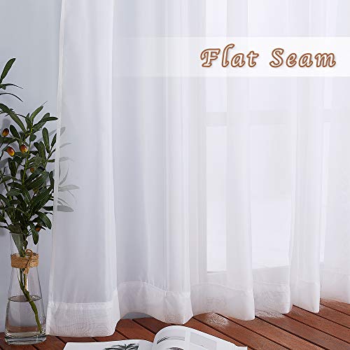 Image of NICETOWN Sheer Curtains Extra Long and Wide W70 x L108 for Living Room Windows, Grommet Voile Sheer Textured Window Drapes for Sliding Glass Door /Villa, White, Set of 2