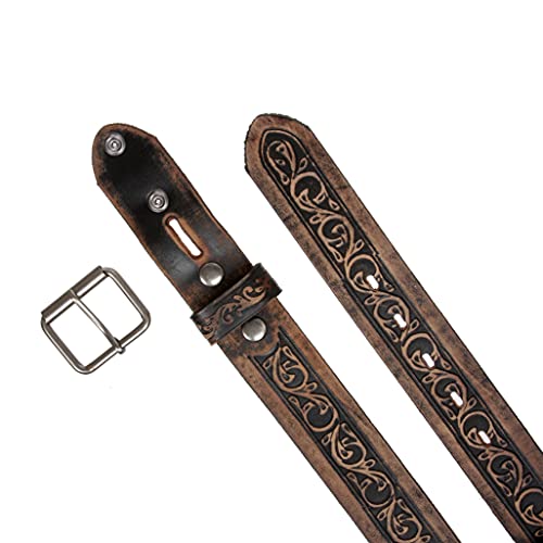 Two Tone Embossed Detailing Sanding Soft Hand Vintage Cowhide Leather Belt3