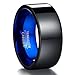 NUNCAD Fashion Ringe für Herren/Damen aus Wolfram Außen Schwarz + Innen Blau 10mm Poliert für Verlobung Hochzeit Partnerschaft