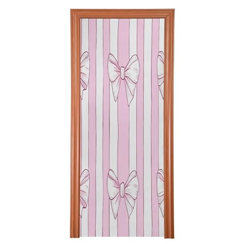 FLildon Bow Stripes Pink White Door Cover Decoration, Party Accessory Porch Decor for Festive Ornament Room Door Covers 35 x 79 Inch