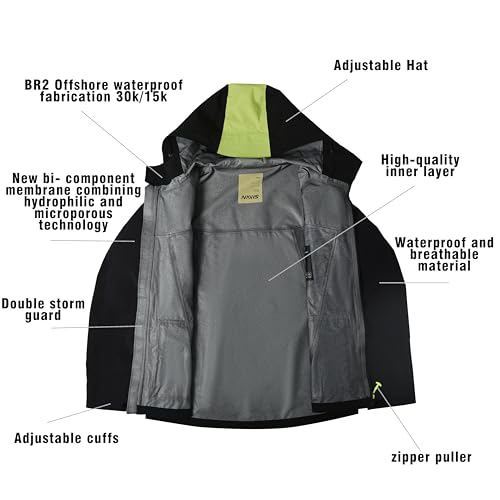 Image of Men's 3-Layer Waterproof Wading Jacket, Fishing & Hiking Foul Weather Gear with Storm Hood & Pockets(Pure Black,XXL)