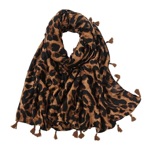 1 Bufanda Marrón Con Estampado De Leopardo, Bufanda Suave Con Borlas, Bufanda Cálida Para Mujer, Bufanda De Seda Multifuncional, Bufanda Larga, Accesorios De Vestir