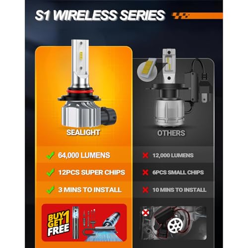 Image of SEALIGHT 9005 LED Bulb, 75000LM Combo Pack - Super Bright 6500K White, Plug and Play Installation, Fanless Design, Non-Polarity Fog Lights, Powersports Lighting Accessories ,2 pack