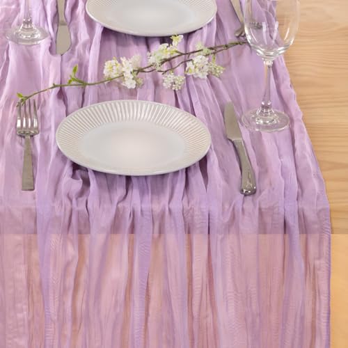 Image of MLMC 6 Pack Lilac Purple Table Runner 10ft Lavender Cheesecloth Table Runner Rustic Gauze Cheese Cloth Summer Centerpiece Decor 65x120 Inches for Bridal Shower Birthday Wedding Decor