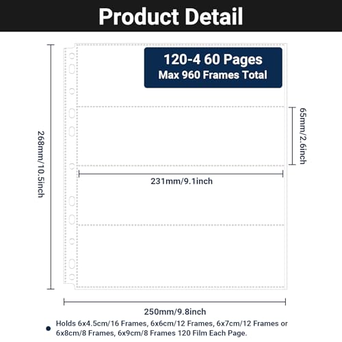 Image of 120 Film Holder 120-4, Pack of 60 120 Film Negative Sleeves for Film Negative Storage, Up to 960 Frames