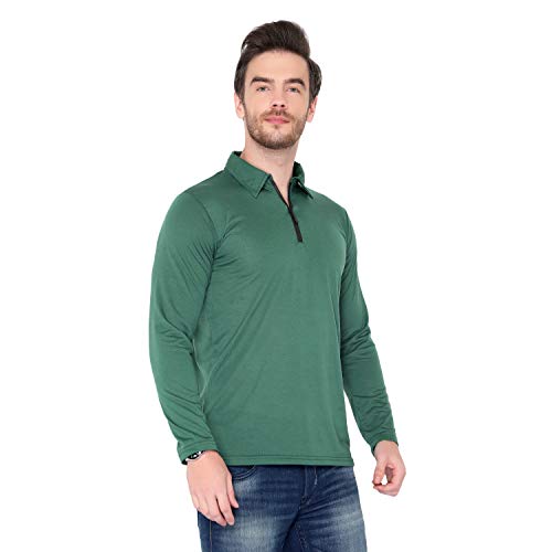 Image of Men's Cotton Blend Full Sleeve Zip Neck Polo T-Shirt (Pack of 1)