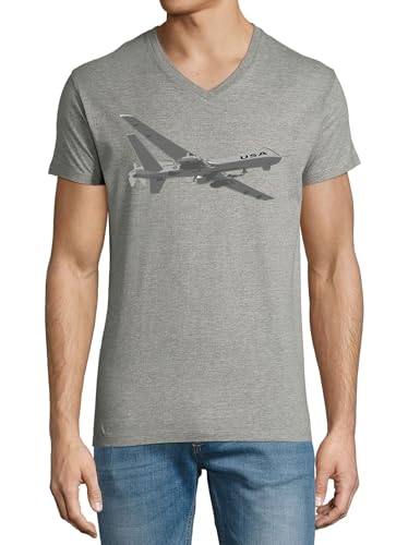 T-shirt col en V USA Flying coton gris fini les cols détendus et les tissus rêches
