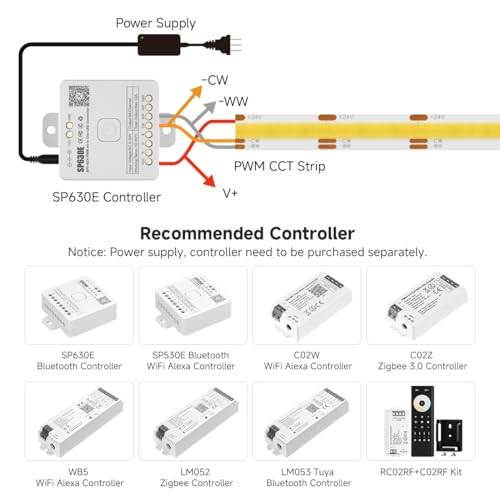 Image of BTF-LIGHTING FCOB COB LED Strip CCT 3000K-6000K Tunable White IP65,UL Listed DC12V 9.8FT CRI 90+ Dimmable LED Tape Lights,640LEDs /m Dotless for Bedroom Kitchen Indoor Decor(No Adapter or Controller)