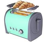 GARDOM Toaster 2 Slice Electric: Stainless Steel Extra Wide Slot Retro Green Color Cool Touch Toaster Small Kitchen Bread Toasting Machine with Warming Rack Crumb Tray 6 Shade Settings