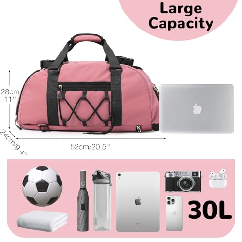 Outplea 30L Gym Duffle Bag for Men Women Gym Backpack with Shoes Compartment & Wet Pocket, Waterproof Sports Holdall, Pink - Image 3