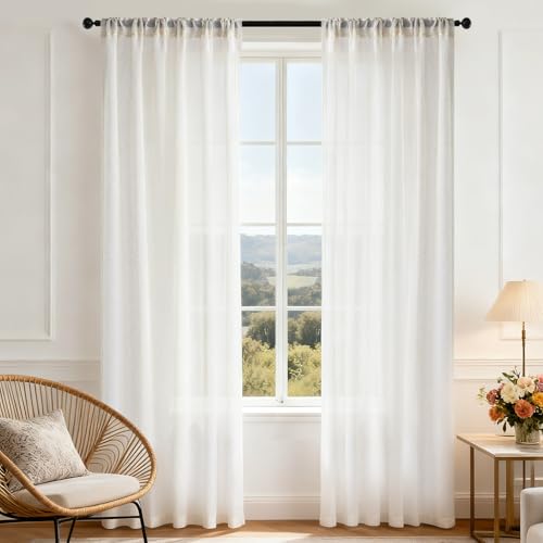 Dreaming Casa Linen Blend Sheer Curtains 204 Inches Long, 2 Panels, Grey