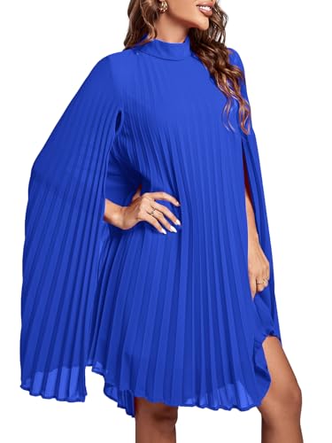 Rooscier Women's Mock Neck Cloak Sleeve Pleated Keyhole Back Flowy Party Midi Dress3