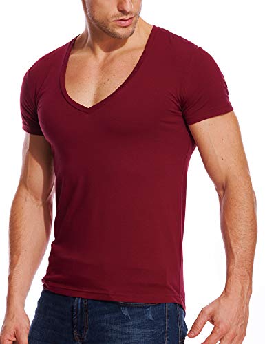 V Neck T Shirts Men Deep V Neck Tee Muscle Slim Fit Low Cut Stretch Tshirt