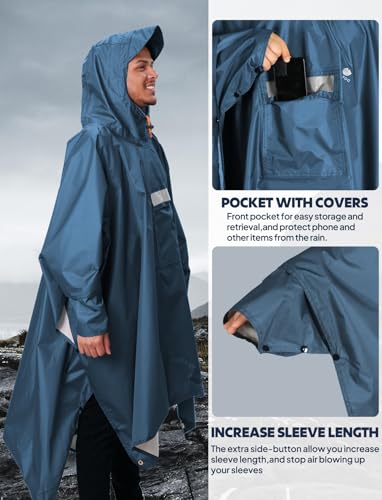 Image of ANYOO Hooded Rain Poncho for Adults Waterproof Lightweight Rain Coat for Men Women Reusable Rain Jacket for Emergency Outdoor