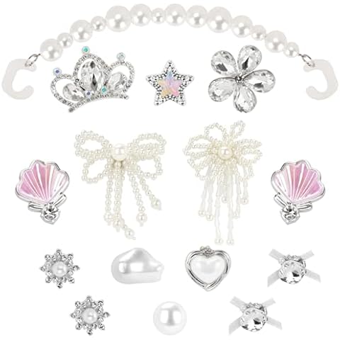 QIYVLOS Shoe Charms, Bowknot and Seashells Shoe Decoration for Women, Acryic Shoe Chain DIY Accessories with Faux Gem Pearls for Girl Party Favor Gift Cover