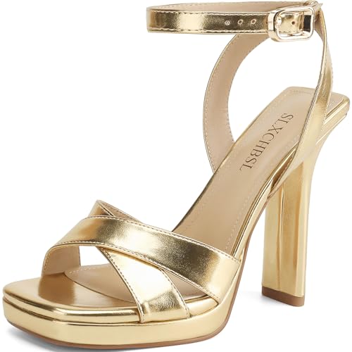 Heels for Women Platform Sandals Womens Chunky High Heels Open Toe Heeled Sandals Ankle Strap Womens Wedding Party Dress Shoes