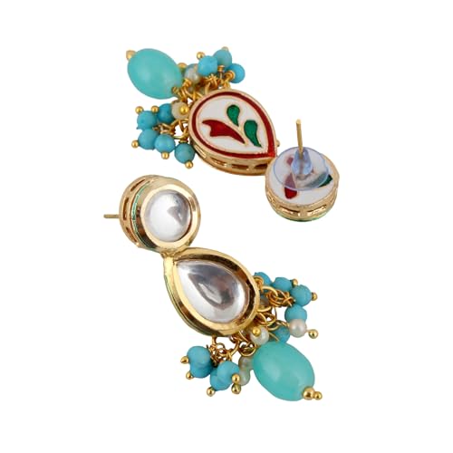 Image of Lucky Jewellery Meenakari 18k Gold Plated Tika Earring Combo Uncut Big Faux Kundan Choker Necklace set