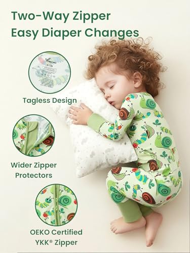 Image of Unisex Baby Bamboo Viscose Long Sleeve Romper, Cute Prints Zipper Footless Jumpsuit, Toddler One-Piece Outfits