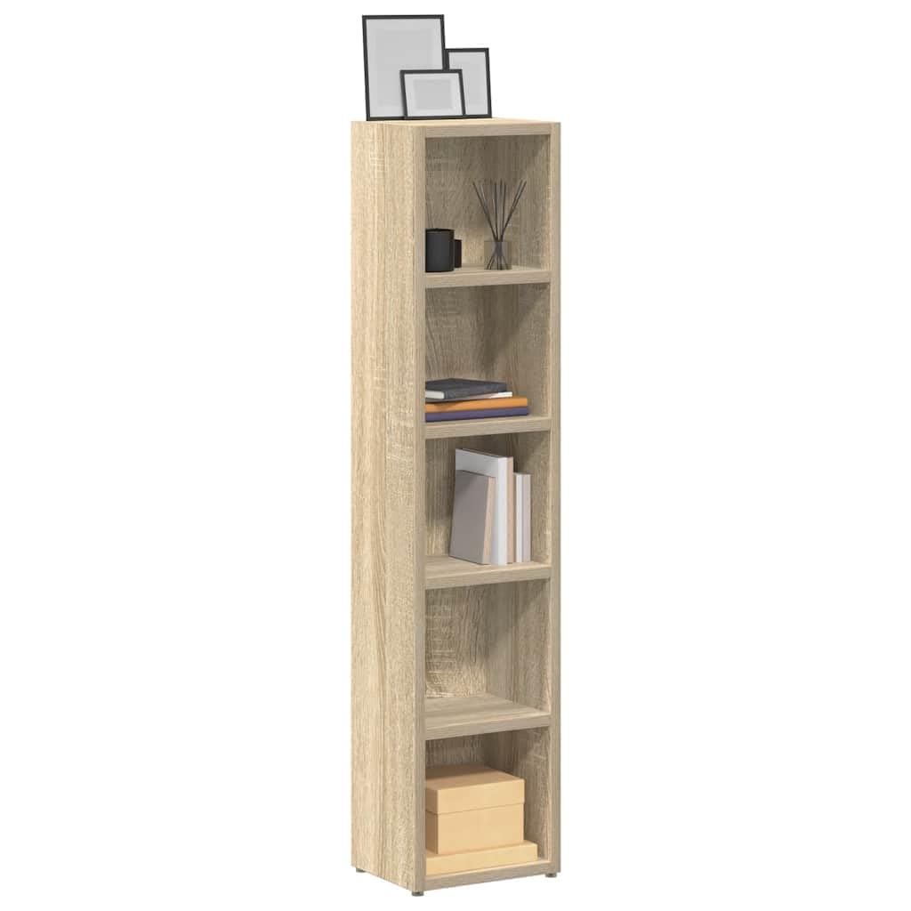 2 scaffali per CD, in rovere Sonoma, 21 x 16 x 93,5 cm, design sottile con 5 scomparti, per CD, DVD, Blu-ray, organizzazione salvaspazio, soggiorno, ufficio