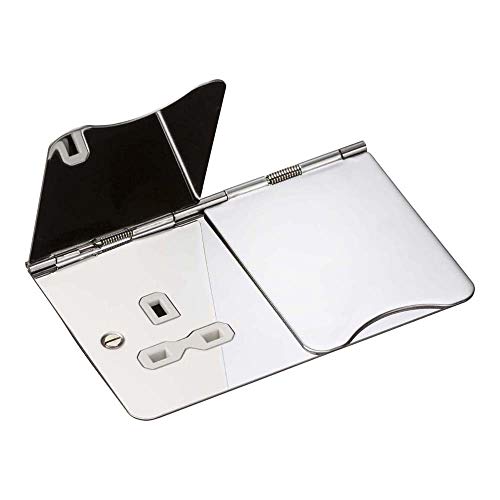 Knightsbridge FPR9UPCW Unswitched Floor Socket, Polished Chrome with White Insert, 13 A, 2G, Silver