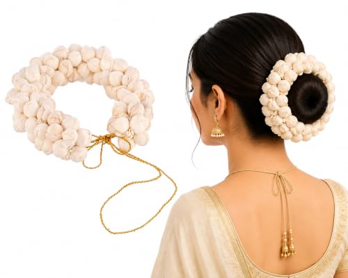 Image of Curated Cart Artificial Mogra Gajra for Women Hair Bun, Juda Hair Accessories, Floral Bun Gajra for Bridal, Wedding, Party, Festival & Traditional Hairstyle, White, Pack of 1