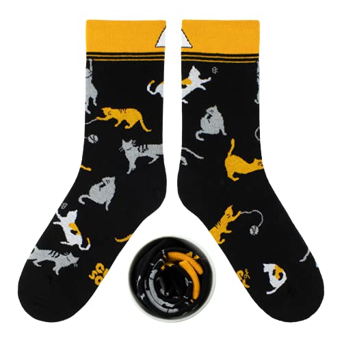 cup of sox Damen Herren Lustige Bunte Socken mit Katzen in der Pappbecher, Schwarz, 37-40 Cover