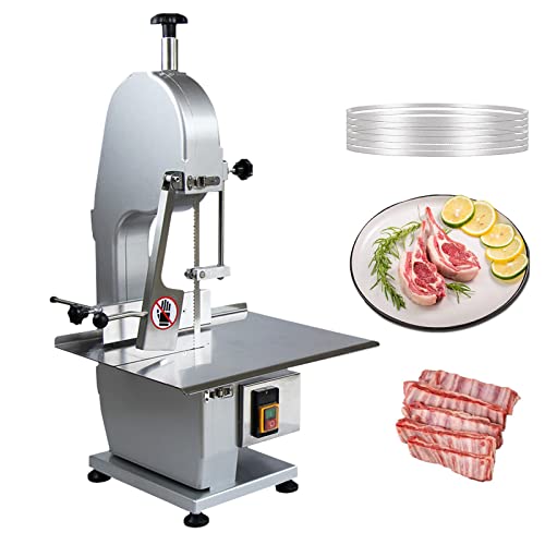 Ezcasch 1500w Electric Meat Bone Saw Machine Frozen Meat Cutting Machine, Thickness Range 0.79-4.33in, Max Cutting Height 7.48in, Automatic Cutter for Bone Fish Rib Frozen Meat, with six sawing blades