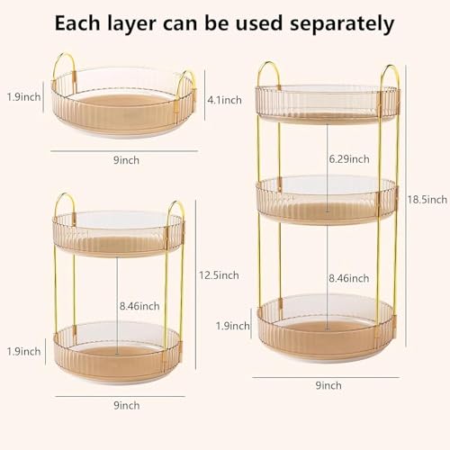 Image of 360 Rotating Makeup Organizer, Bathroom Make Up Spinning Holder Rack, Large Capacity Cosmetics Storage Vanity Shelf Countertop, Fits Cosmetics, Perfume, Skincare, Lipsticks (Amber, 3 Tier)