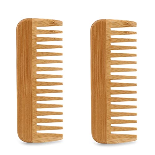 2Pcs Wide Tooth Bamboo Curl Combs for Men & Women
