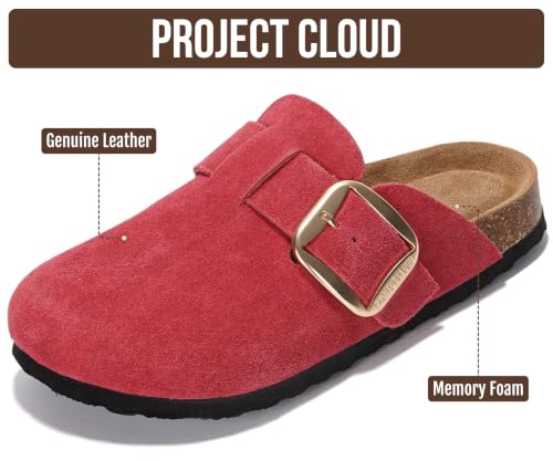 Image of Project Cloud 100% Genuine Leather Clogs for Women Shoes - Memory Foam Insole, Non-Slip & Natural Cork Footbed Arch Support Big Buckle Womens Clogs and Mules Footwear (Manchester)