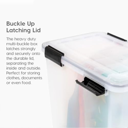 Image of IRIS USA WeatherPro 74 Qt Storage Bins with Lids, 4 Pack, BPA-Free Plastic Gasket Box with Tight Latch and Seal, Stackable Nestable Tote Tub - Clear /Black