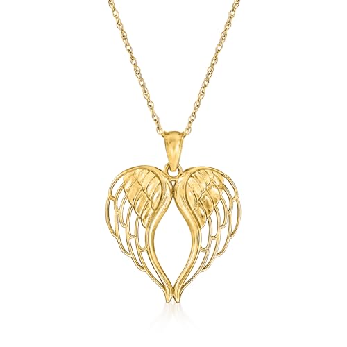Ross-Simons 14kt Yellow Gold Angel Wings Heart Pendant Necklace. 18 inches