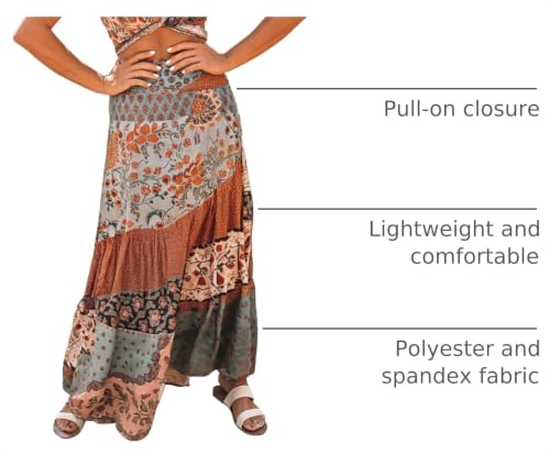 Image of Happy Sailed Womens Floral Print Boho Maxi Skirt Elastic High Waist Pleated Ruffle Flowy Long Skirts S-XL