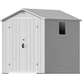 Devoko 6x6 FT Plastic Outdoor Storage Shed - Lockable Resin Tool Shed with Window & Floor - Easy Assembly for Garden, Backyard, Light Gray