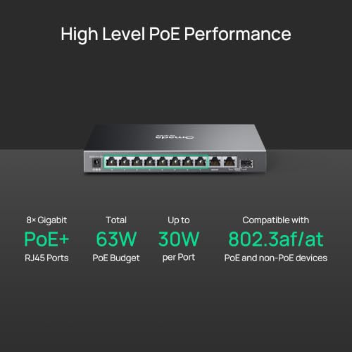 Image of TP-Link Omada 8 Port Gigabit Easy Managed, PoE Switch, 63W Budget, PoE+ Compliant, Up to 250m PoE Distance, Auto Recovery, VLAN, Auto Loop Prevention, Fanless, Managed by Omada(ES210GP)