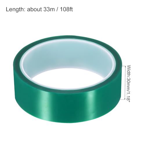 Image of uxcell Green Heat Tape, 1 Roll 30mmx33m 108ft High Temperature Heat Resistant Tape for Sublimation,Heat Vinyl Press,Heat Transfer, Circuit Board, No Residue
