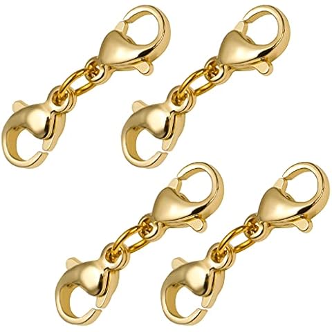 KINBOM 4pcs 22mm/0.87inch Double Lobster Clasp Extender, Double Claw Connector Gold Bracelet Extender Jewelry Clasp Necklace Shortener for Women Girls DIY Jewelry Making Cover