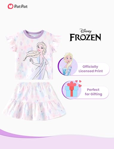Image of Disney Frozen Elsa Minnie Mouse Stitch Princess Girls' Skirt Sets Ruffle Short Sleeve Clothes 2pcs Outfits Summer Dress 2-9Y