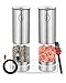 Produktbild Salz und Pfeffermühlen elektrisches Set 2er, 95ml, USB aufladbar, stufenlos einstellbares Keramikmahlwerk aus Edelstahl, mit Untersetzer und Pinsel und Sichtfenster, LED Beleuchtung