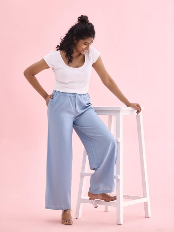 Image of GO COLORS Soft Viscose Basic Palazzo Full Length for Women| Breathable, Mid Rise, Relaxed Fit