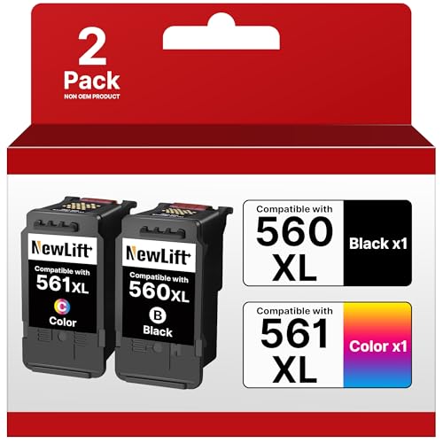 NewLift 560XL 561XL Patronen für Canon Druckerpatronen 560 561 PG-560XL CL-561XL für Canon Pixma TS5350i TS5350 TS5350a TS5351 TS5351a TS5351i TS5352 TS5352a TS5353 TS5353a（Schwarz Farbe 2-Pack）