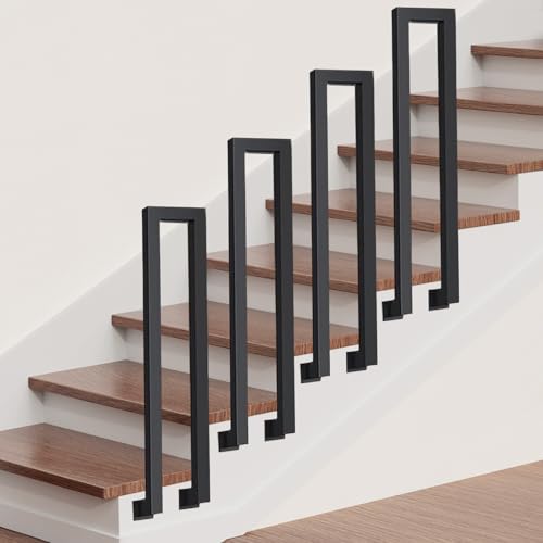 Treppengeländer Innen, Handlauf Treppe, Geländer Treppe Seitliche Montage, U-förmiger Handläufe für Treppen, Stiegengeländer Metall Treppenhandlauf (Schwarz, 35cm)