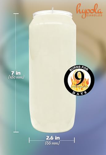 Hyoola 9 Day Prayer Candles 7 inch Tall Pillar Candles for Religious, Memorial, Party Decor, Vigil and Emergency Use - Vegetable Oil Wax in Plastic Jar Container, White (Pack of 10)