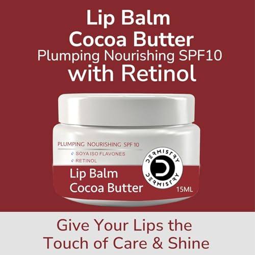 Image of Dermistry SPF 10 Plumping Cocoa Butter Tinted Lip Balm with Retinol Coconut Oil Shea Butter for Dry Dark Pigmented Chapped Lips, Provides Sun Protection, Dark Black Pigmentation Remover Men Women 15ml (Chocolate)