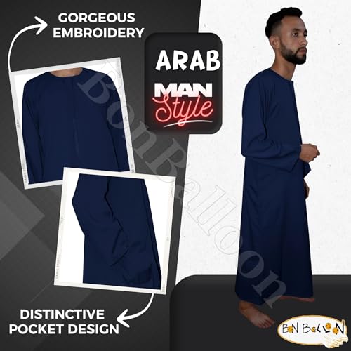 Dark Blue Thoub Men Thobe Jilbab Mens Galabeya Jelbab Abaya Robe Daffah Dishdasha Kaftan Juba Arab Jalabiya Middle East Modest Clothing (60")4